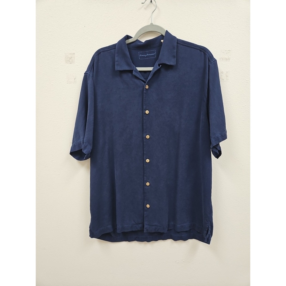 Tommy Bahama Shirt Mens Large Navy Button Up Short Sleeves